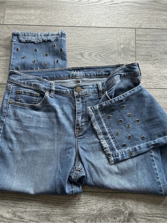 Style & Co. Denim - Style & Co. Eyelet Trim Straight Crop Jeans - Blue Denim